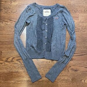 y2k vintage hollister gray lace panel cardigan sweater medium